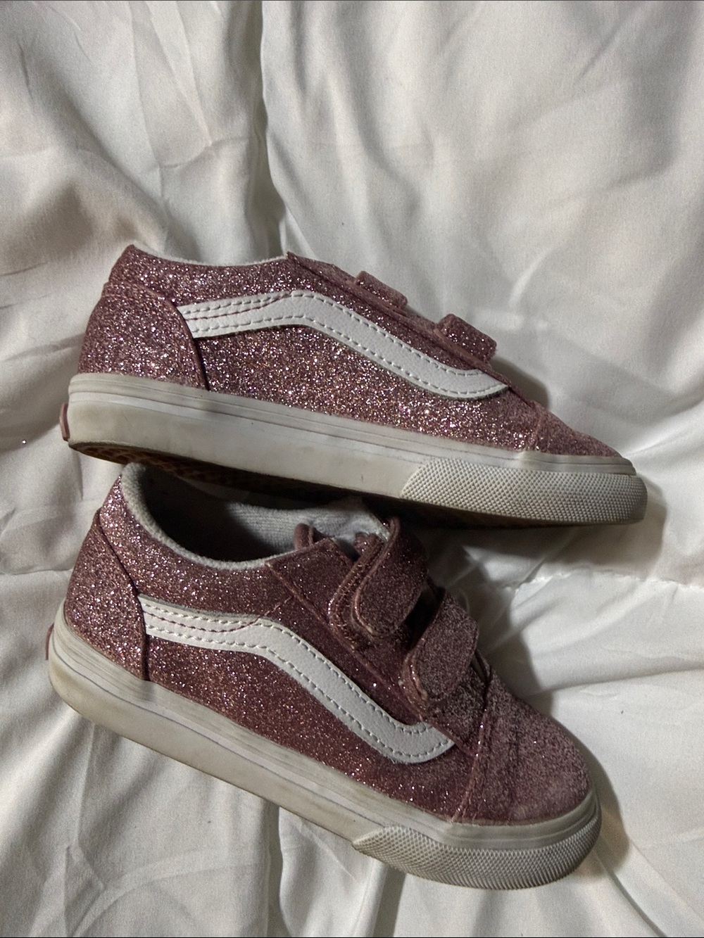 Vans Kids Glitter Pink Velcro Sneakers with White Stripe